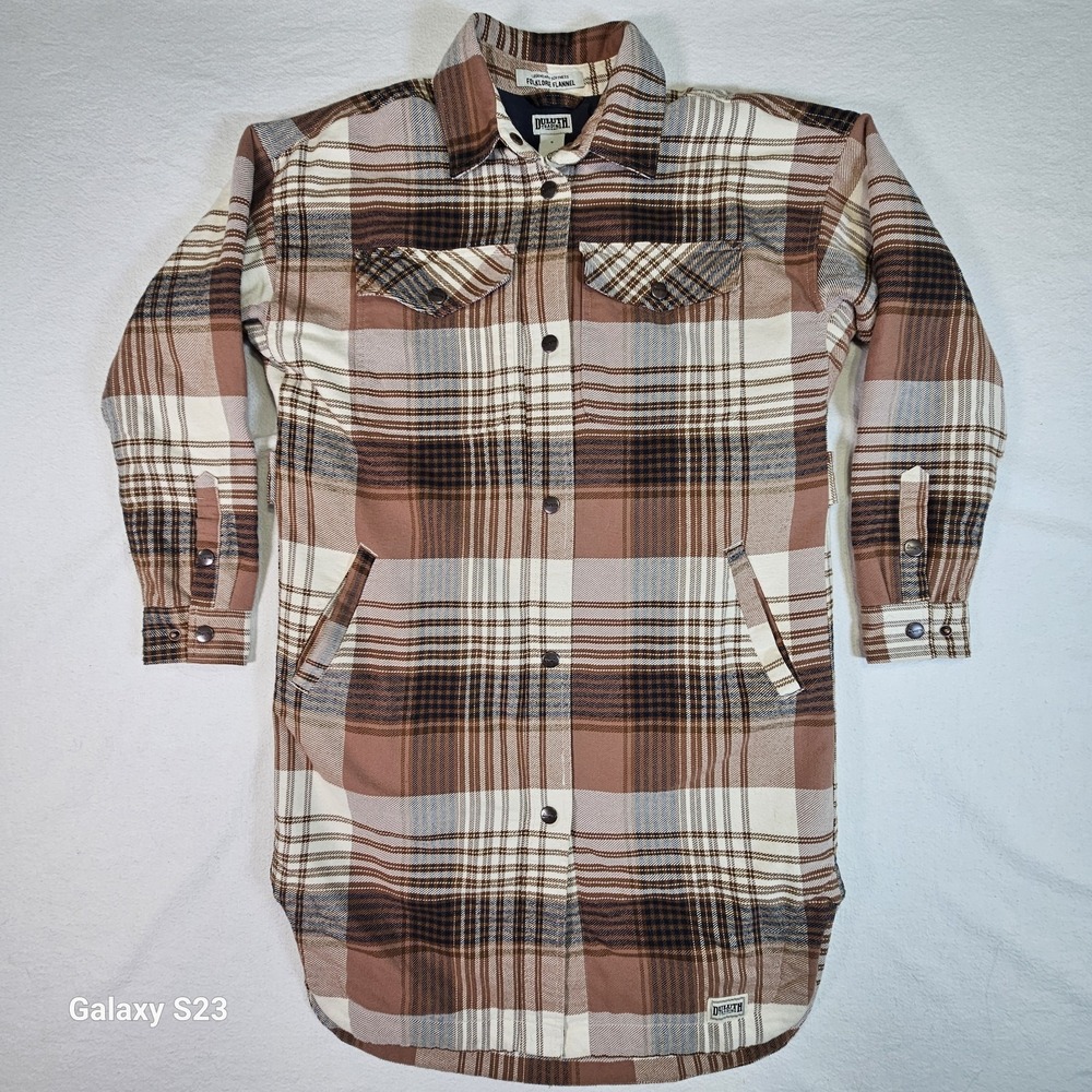 Duluth Trading Jacket Shirt Mens‎ Small S Folklore Flannel Insulated Brown Plaid